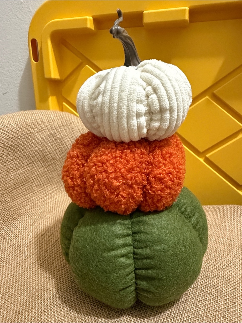 Stacked Plush Pumpkins Home Art Décor - White, Orange & Green